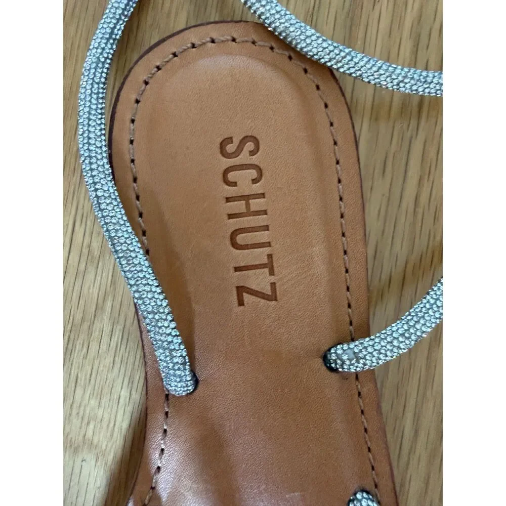 SCHUTZ Glam Kittie Crystal Caramel Ankle‑Wrap Sandals Size 5.5 NWOB